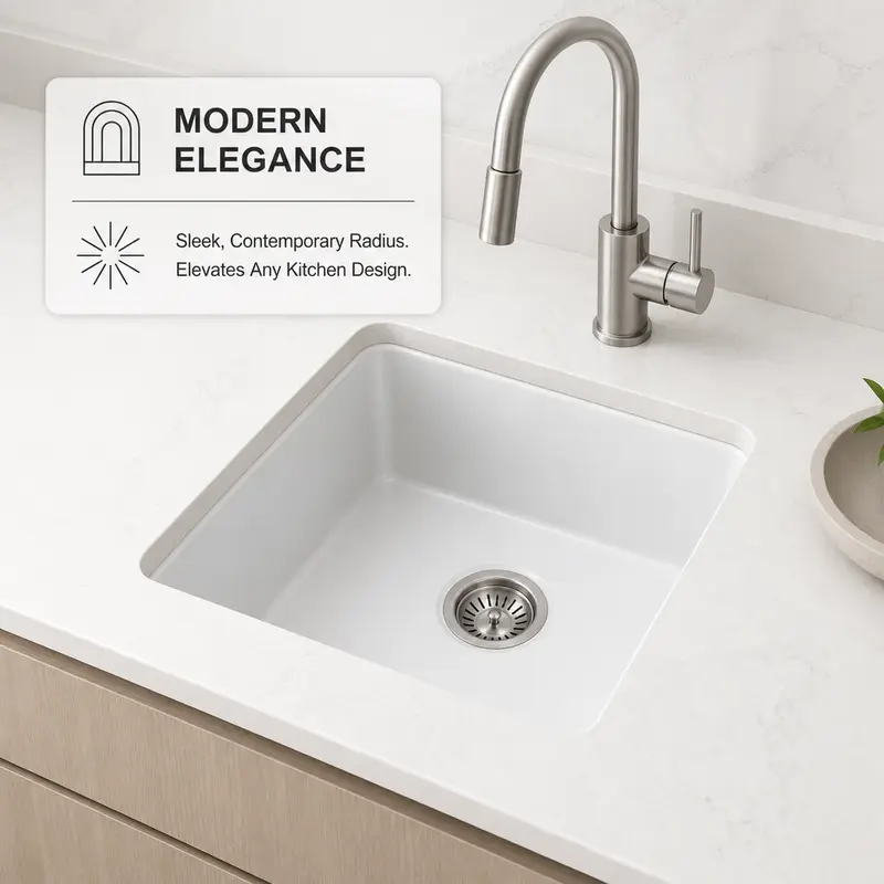 Sleek modern undermount kitchen sink with a contemporary radius and pull-down faucet