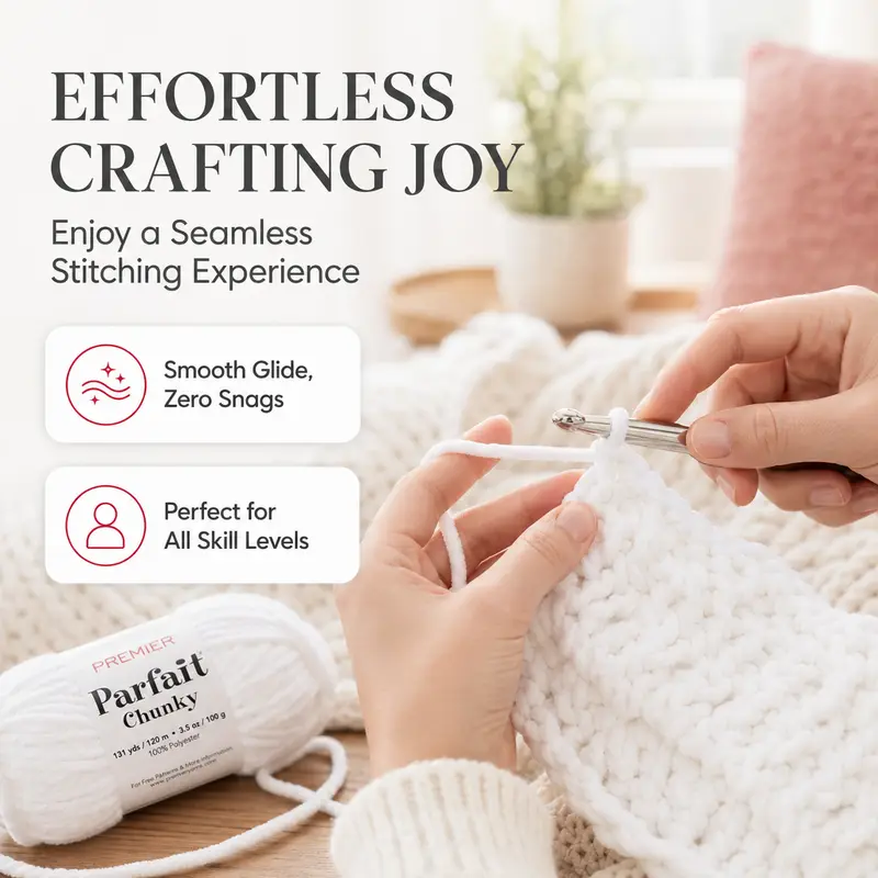 Hands crocheting with soft chunky yarn for an effortless stitching experience