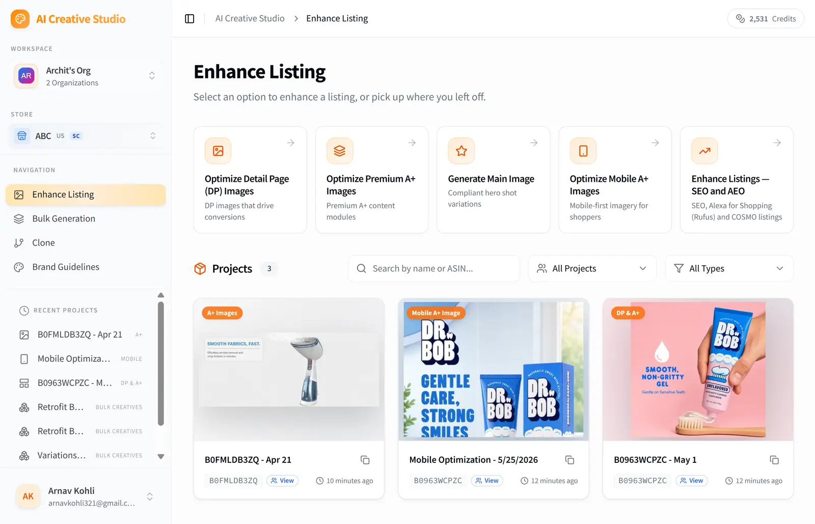 AI Creative Studio — from one ASIN to a complete Amazon listing package